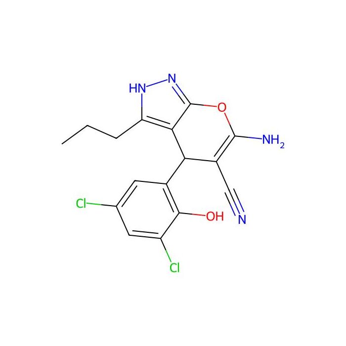 6-Amino-4-(3,5-dichloro-2-hydroxyphenyl)-3-propyl-2,4-dihydropyrano[2,3-c]pyrazole-5-carbonitrile - ≥98% CAS No(381186-64-7) by Aladdin Scientific