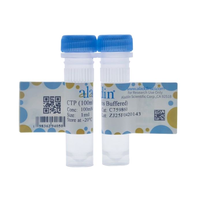 CTP (100mM, Tris Buffered) - BioReagent, DNase, RNase free, PCR Reagent, Suitable for molecular biology, sterile, For In Vitro Transcription, for DNA and RNA applications, ≥99%, 100mM CAS No(C759860) by Aladdin Scientific