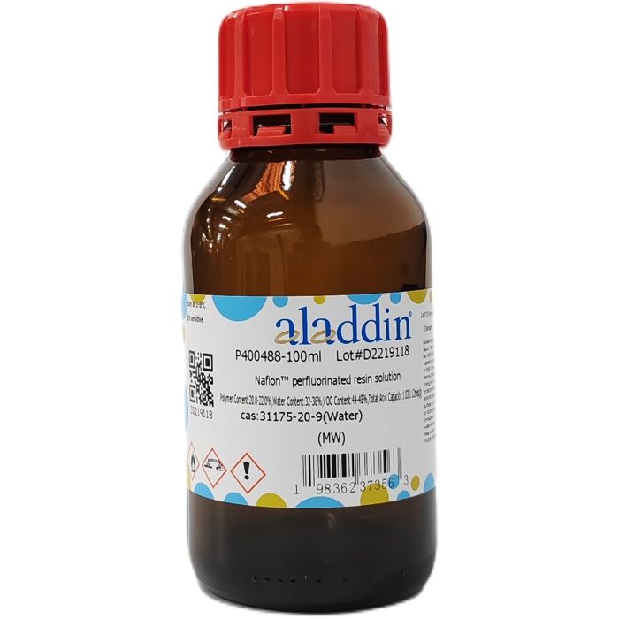 Nafion™ perfluorinated resin solution - Polymer Content:20.0-22.0%,Water Content:32-36%,VOC Content:44-48%,Total Acid Capacity:1.03-1.12meq/g CAS No(31175-20-9) by Aladdin Scientific