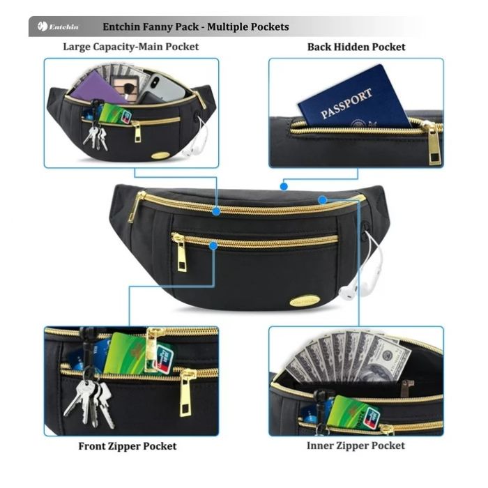 Entchin Fanny Pack for Women Waist Pack Water Resistant Fabric Buckle Crossbody Bags for Traveling Cycling -   by Aladdin Scientific