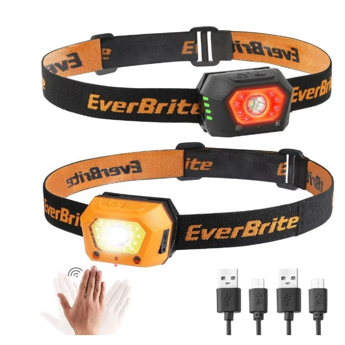 EverBrite Headlamps Rechargeable, Small Led Head Lamps with Motion Sensor, for Post-Disaster Reconstruction Power Failure Outage Emergency, 2 Pack -   by Aladdin Scientific